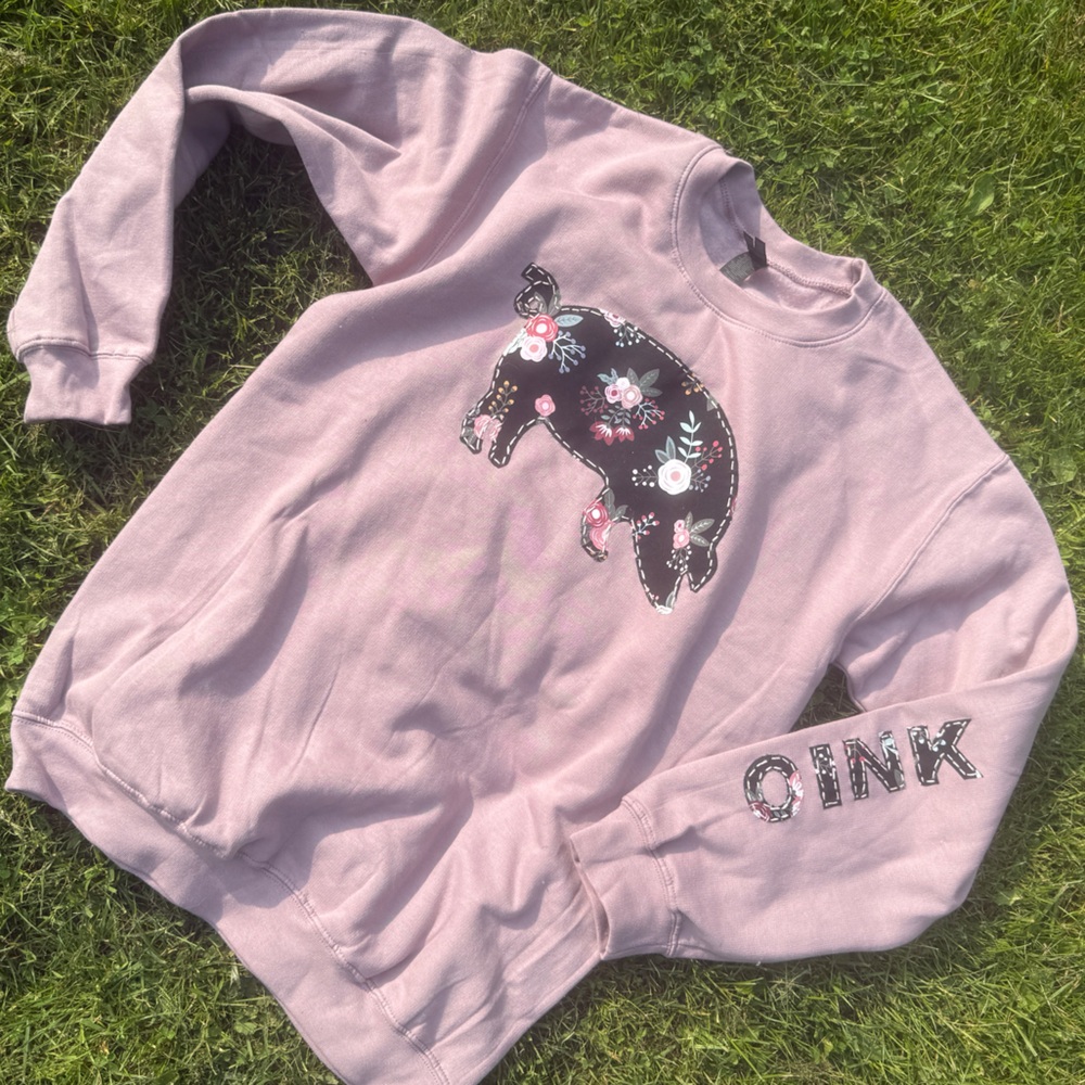Handmade appliquéd farm pig hoodie